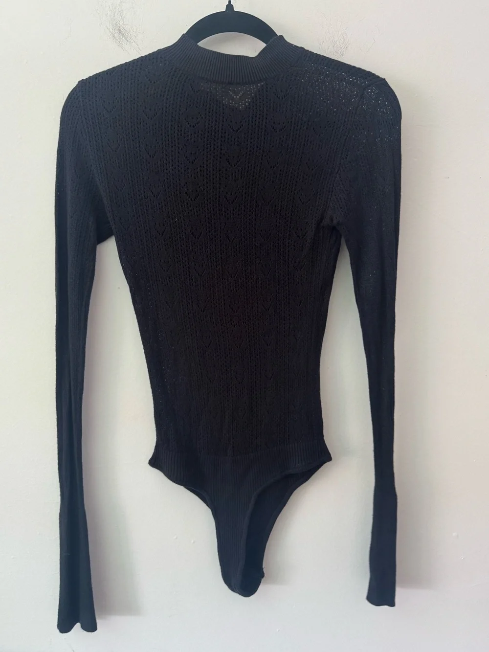 Free People Black Long Sleeve Sheer Pointelle Knit Bodysuit Small